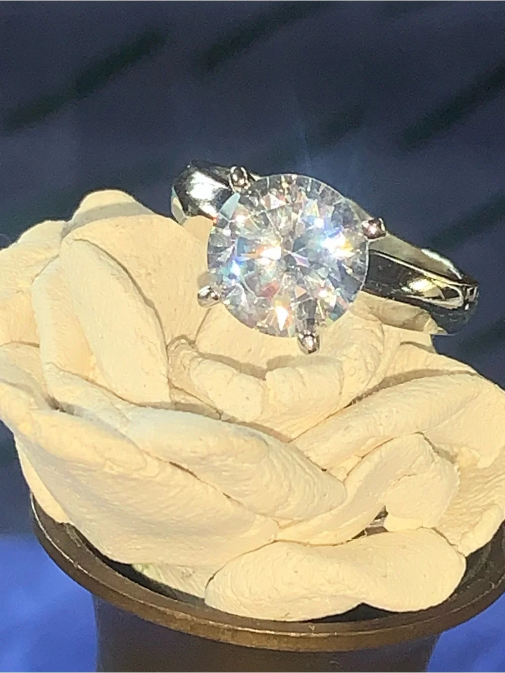 Round Solitaire Resort Elegance Ring in Silver Tone,Clear Stone- Travel Safe Opt